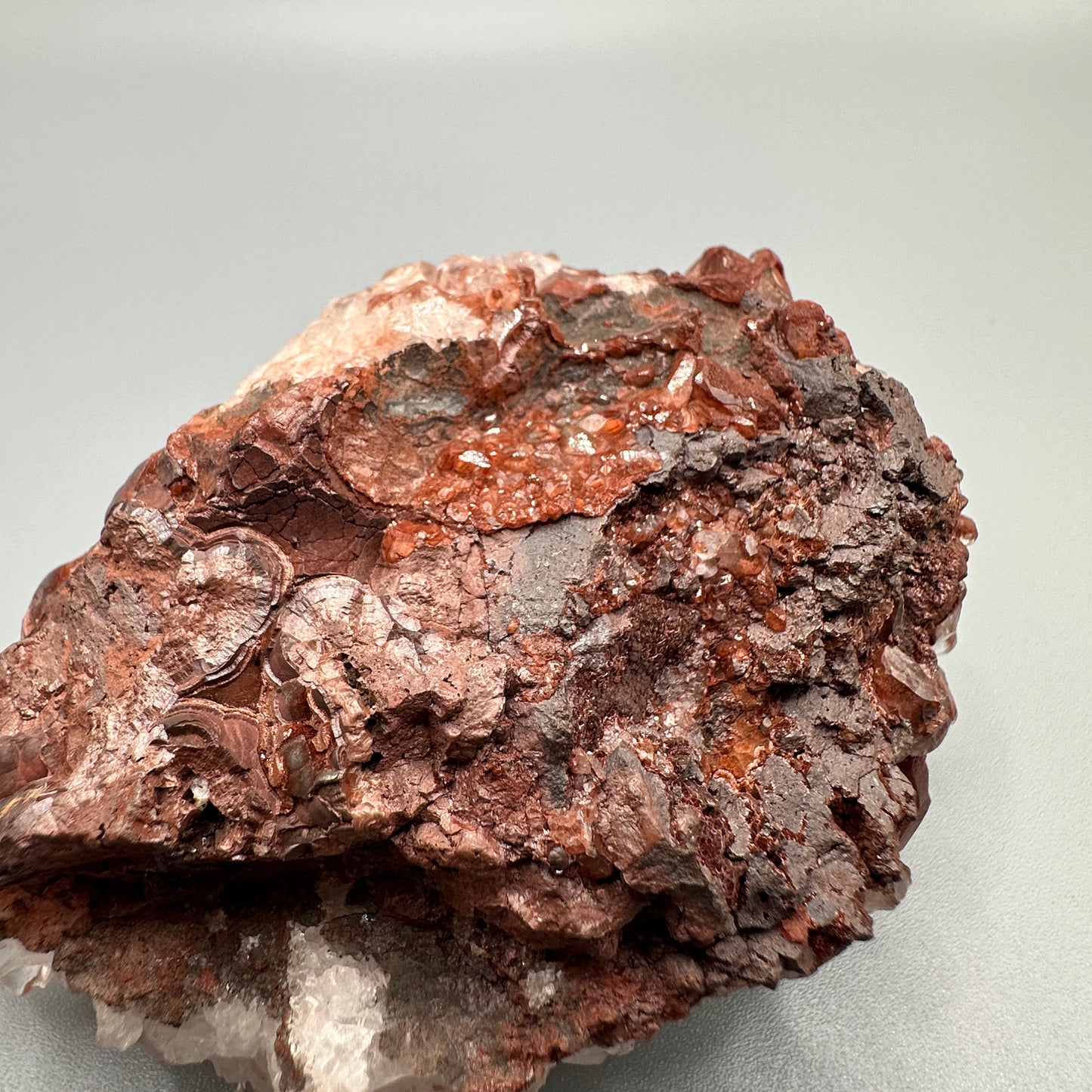 Calcite with Botryoidal Hematite and Red Quartz on matrix- Pallaflat Mine, Egremont, Cumberland